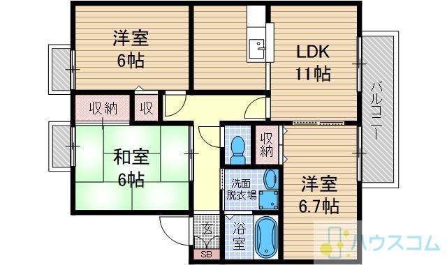 フォーチュンⅠ(3LDK/1階)の間取り写真