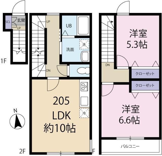 エスパーダ池尻(2LDK/2階)の間取り写真