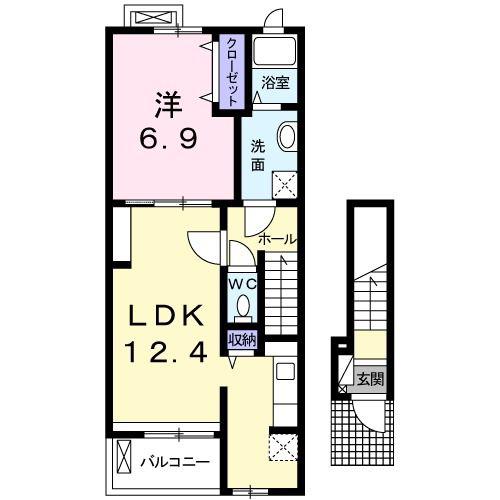 ユースティティア(1LDK/2階)の間取り写真