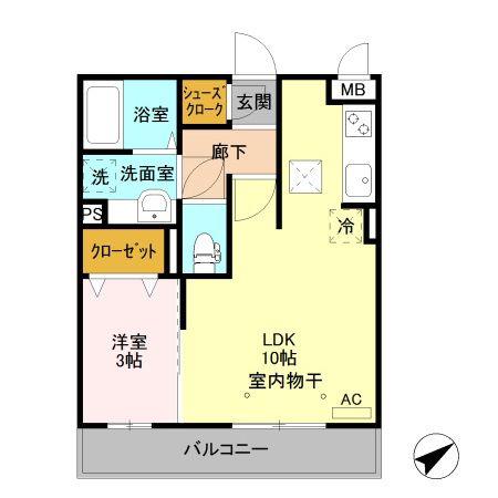 オペラハウス上大島 C(1LDK/1階)の間取り写真