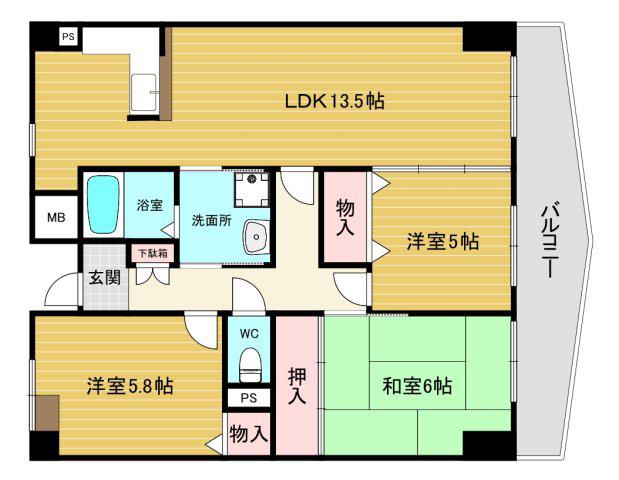ビューメゾン津高(3LDK/2階)の間取り写真