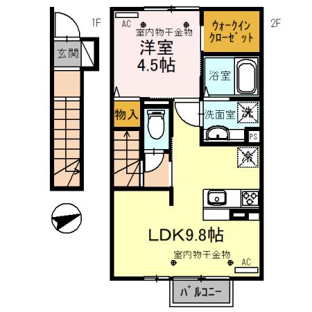 NICO1(1LDK/2階)の間取り写真