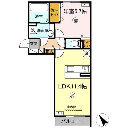 DーROOM N(1LDK/2階)の間取り写真