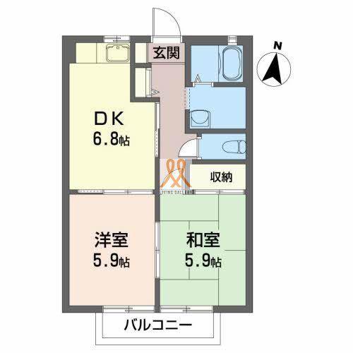 JR水郡線 郡山駅(福島) 徒歩60分 2階建 築30年(2DK/2階)の間取り写真