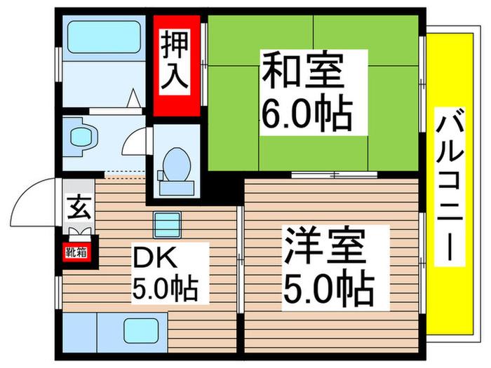 ディアスダイジュ(2DK/2階)の間取り写真