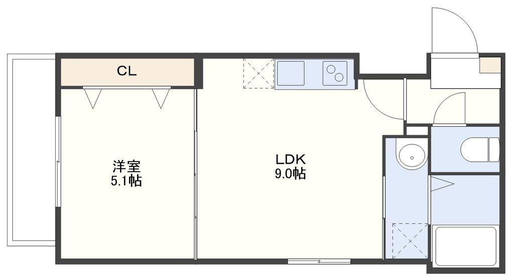 平野町FマンションB(1LDK/1階)の間取り写真
