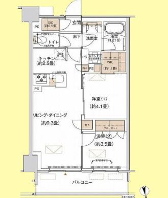 プライムネクサス大森北(2LDK/6階)の間取り写真