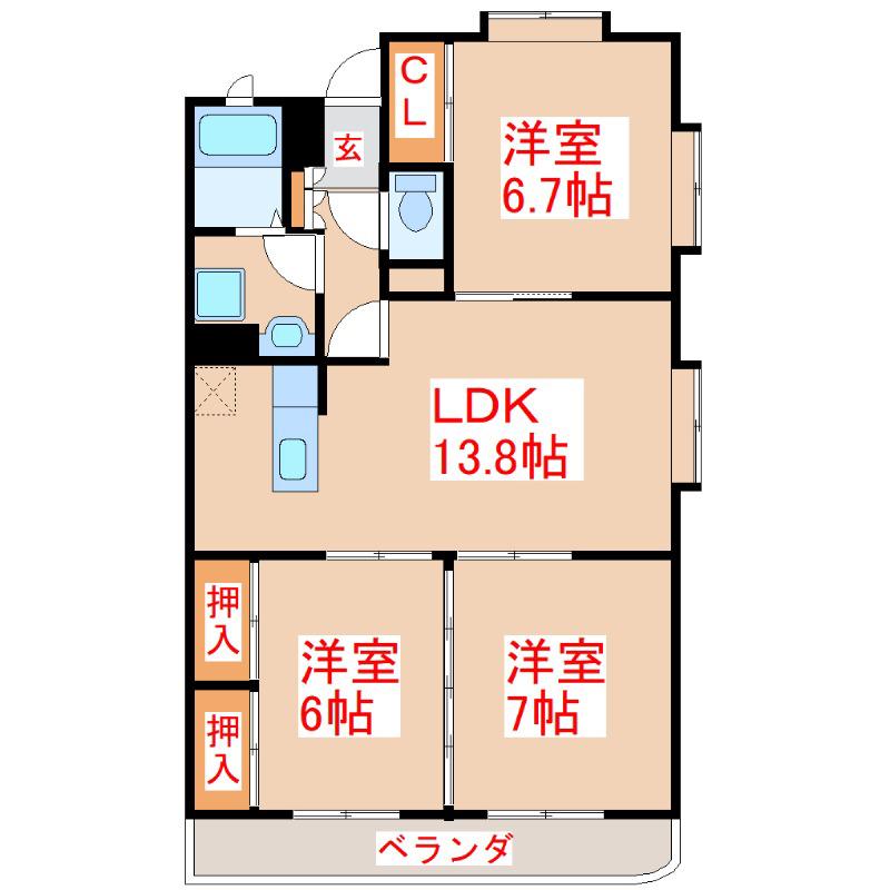 フェニックスハイツB(3LDK/1階)の間取り写真