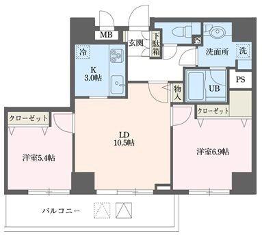 ドゥーエ横浜駅前(2LDK/19階)の間取り写真
