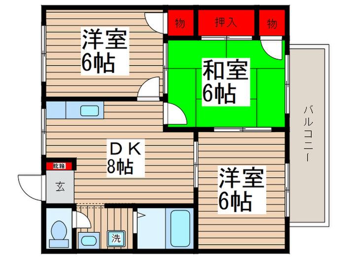 グリーンヒル習志野II(3DK/2階)の間取り写真