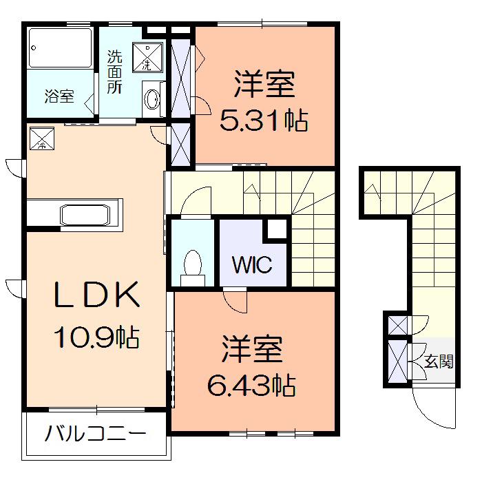 プランドール湘南A(2LDK/2階)の間取り写真