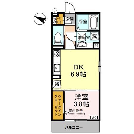 ボンシャンス薫風 A棟(1DK/1階)の間取り写真