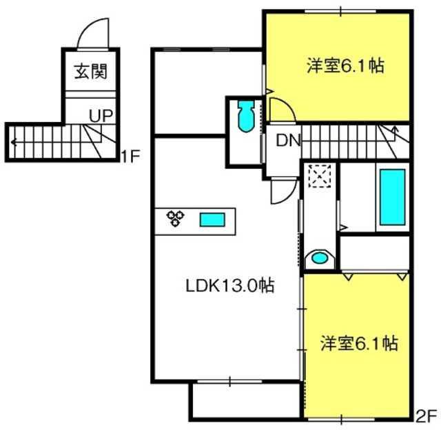 ロイヤルカーサ(2LDK/2階)の間取り写真