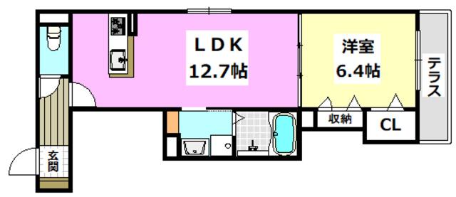 エクラシエ総持寺(1LDK/1階)の間取り写真