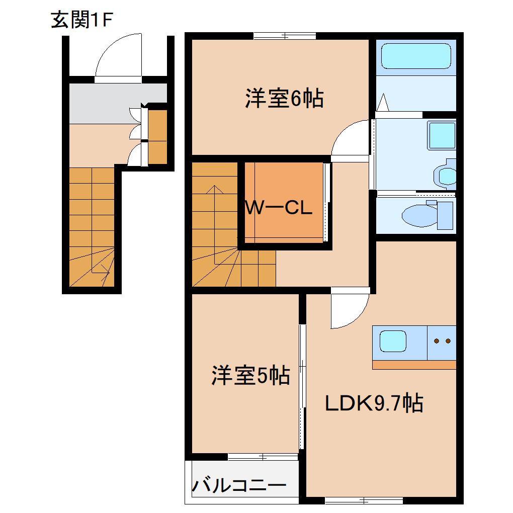 エステート四日市IIB(2LDK/2階)の間取り写真