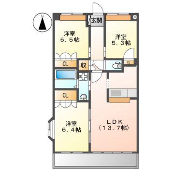 グレイスC.KII(3LDK/2階)の間取り写真