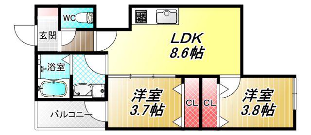 D PORTA DIAMANT(2LDK/3階)の間取り写真