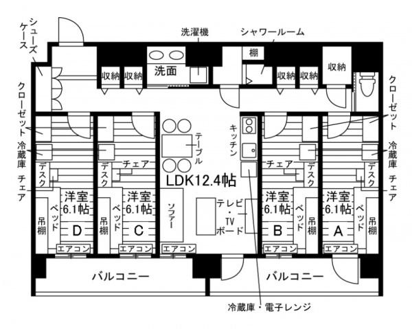 学生会館ロイヤル周船寺南(ワンルーム/2階)の間取り写真
