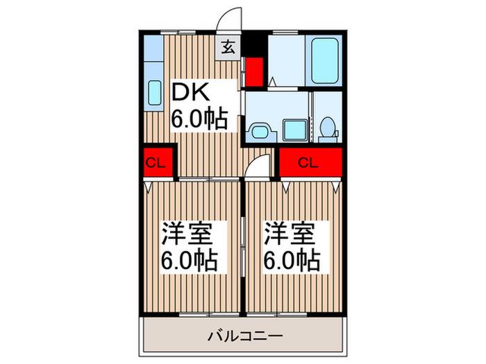 信太ビル(2DK/2階)の間取り写真