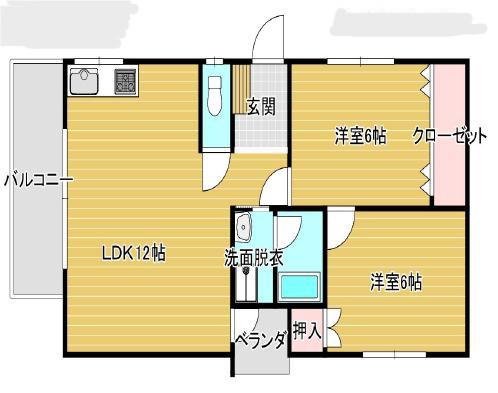ヴィレッジリバー住吉(2LDK/4階)の間取り写真