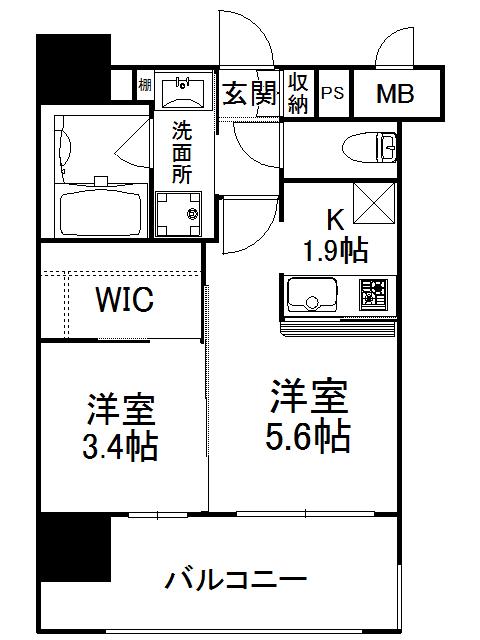エンクレスト薬院NOBLE(2K/14階)の間取り写真