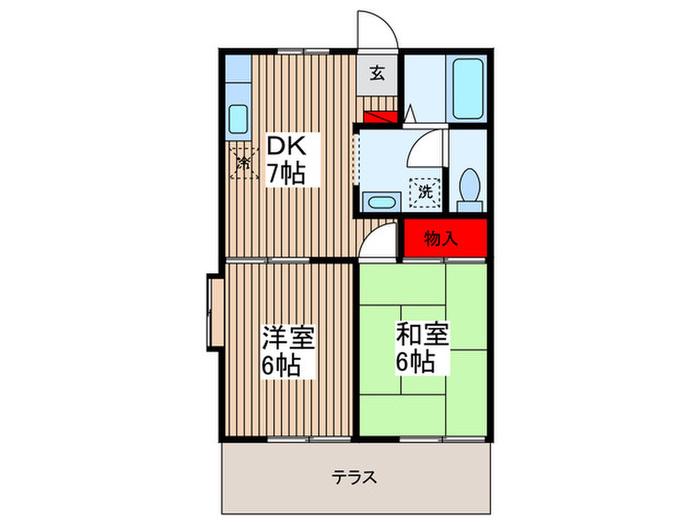 ファミリーグリーンB(2DK/1階)の間取り写真