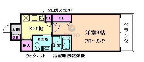 ラ・ティーダ塚本(1K/3階)の間取り写真