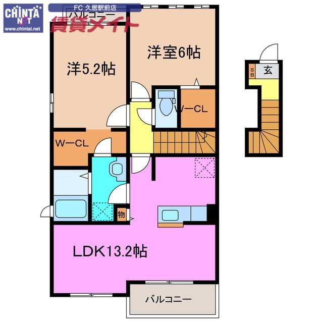 グランドステージ豊潤D(2LDK/2階)の間取り写真