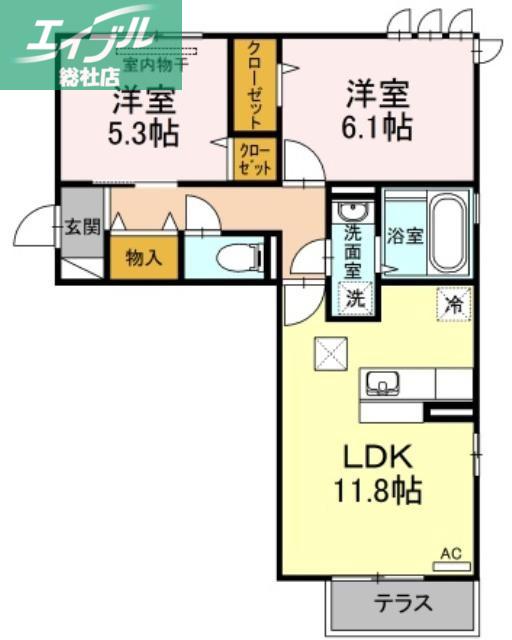 グランドゥール中庄(2LDK/1階)の間取り写真