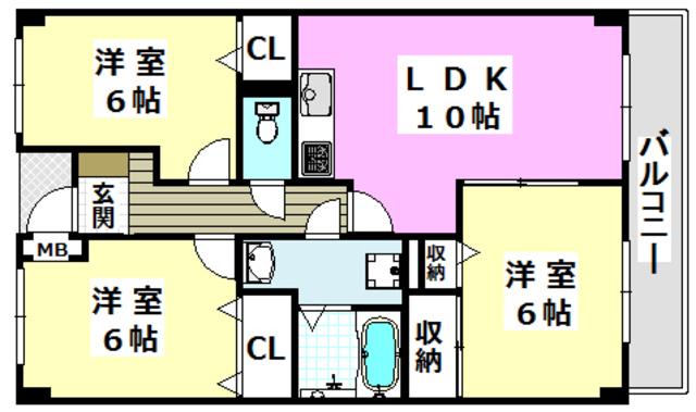 ヴィラソレイユ(3LDK/3階)の間取り写真