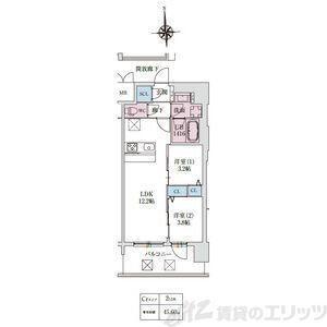スプランディッド大阪イースト(2LDK/13階)の間取り写真