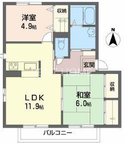 シャーメゾン植田D棟(2LDK/2階)の間取り写真
