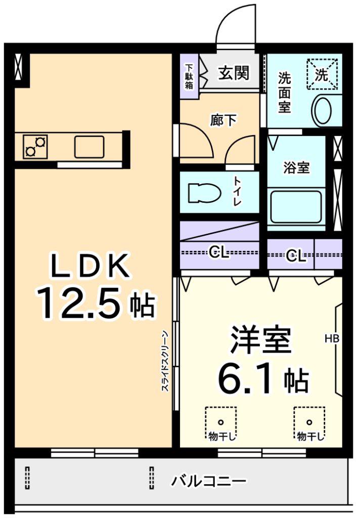 ヴィラ南浦(1LDK/3階)の間取り写真
