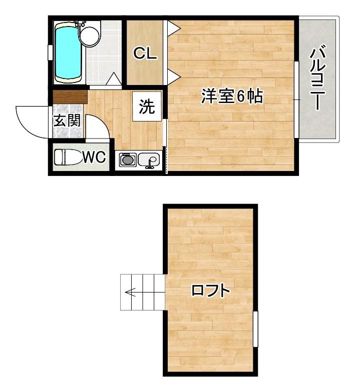 アズーロ高峰(1K/2階)の間取り写真