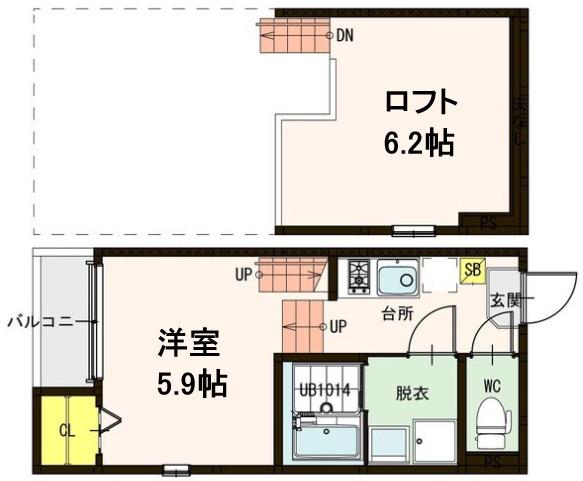 ハーモニーテラス五輪(1K/2階)の間取り写真