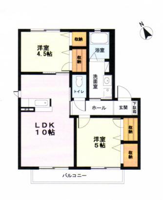 ハイツ宮下II(2LDK/2階)の間取り写真