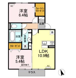 サンシャイン永添 B棟(2LDK/1階)の間取り写真
