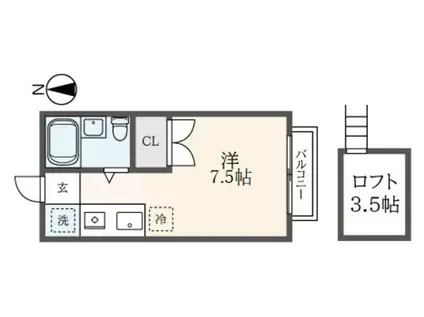 第IIK・Tハウス国立(ワンルーム/2階)の間取り写真