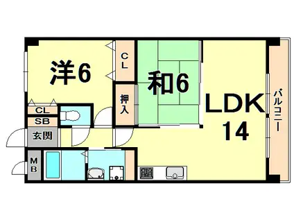 シェリール苦楽園II(2LDK/3階)の間取り写真