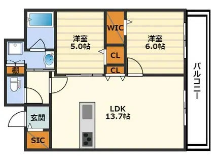 クレストコート同心(2LDK/11階)の間取り写真