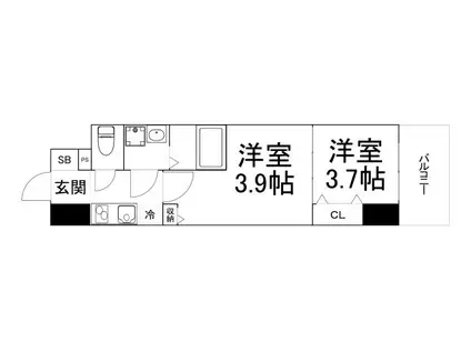 エスリードレジデンス大阪谷町ザ・マーク(2K/4階)の間取り写真