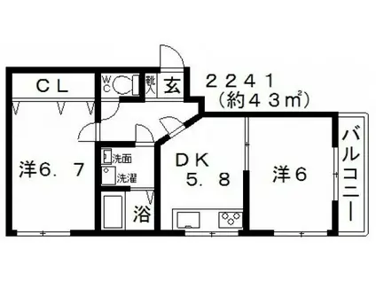 シティ城山III(2DK/2階)の間取り写真