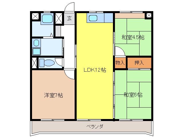 ユニテ井上(3LDK/6階)の間取り写真