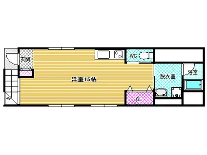 オレンジ道明寺(ワンルーム/2階)の間取り写真