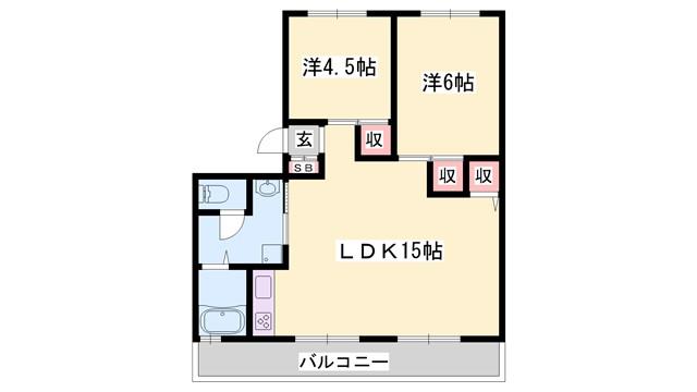 クローバー広畑才(2LDK/4階)の間取り写真