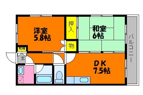 瀬戸内コーポ(2DK/2階)の間取り写真