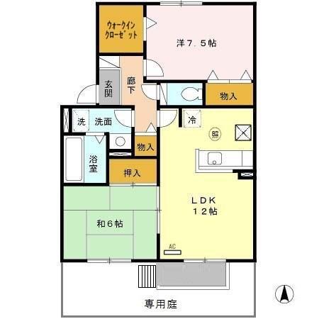 パルティーダ C棟(2LDK/1階)の間取り写真
