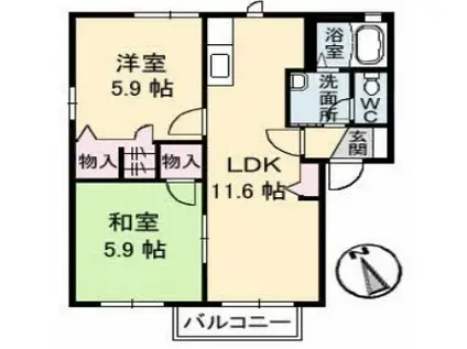 シャーメゾン夢ヶ丘C棟(2LDK/2階)の間取り写真