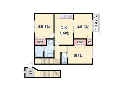 スカイコーポラスII(3DK/2階)の間取り写真