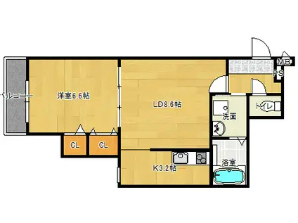 コウジィコート野崎(1LDK/1階)の間取り写真